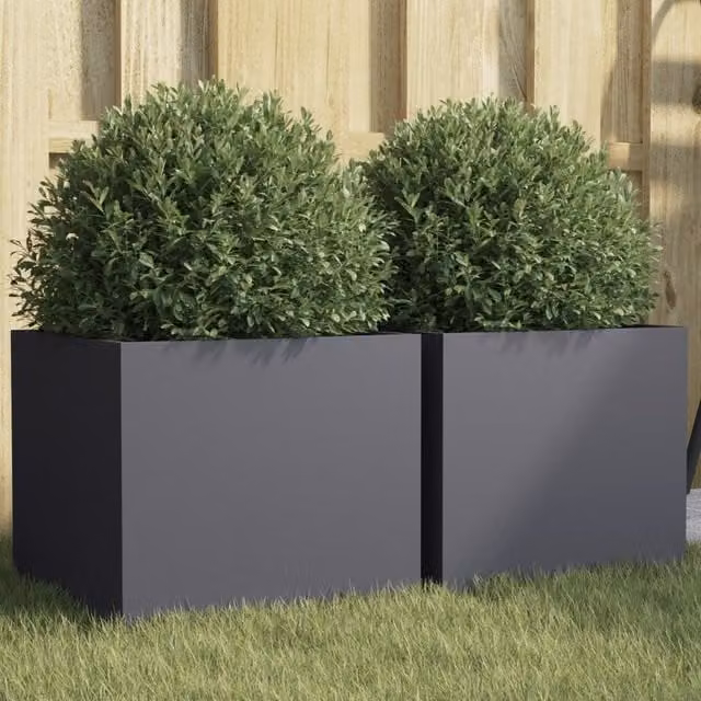 Berkfield Home Anthracite Steel Planter Tub Set of 2, W: 32 cm, D: 30 cm, H: 29 cm – 1