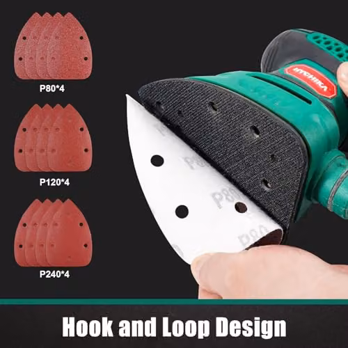 HYCHIKA 140W Detail Electric Mouse Sander in Green with 12 Sanding Sheets – 5