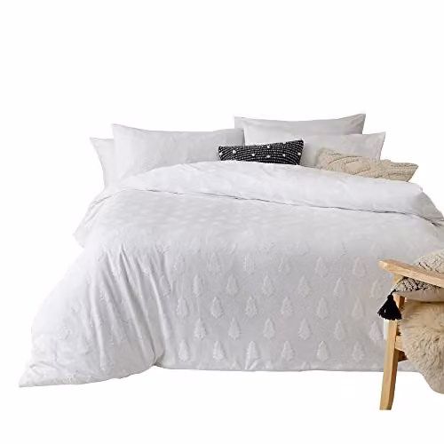 The Linen Yard Tufted Tree White 100% Cotton Percale Duvet Cover Set, W/H: 140 x 200 cm – 2