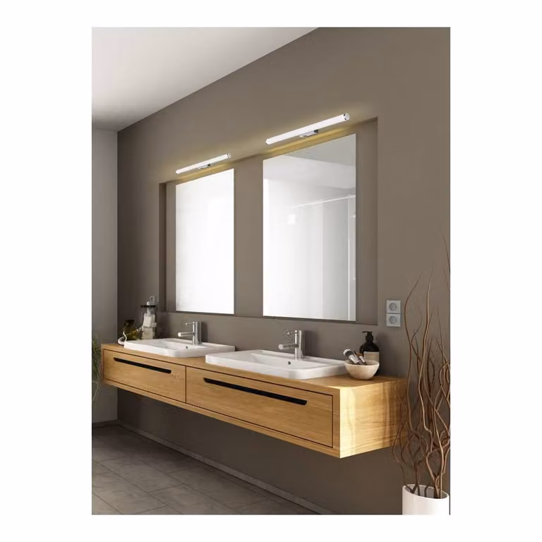 Netlighting Mattimo Modern LED Bathroom Wall Lamp, Chrome and Grey, 60cm, 3000K, IP44