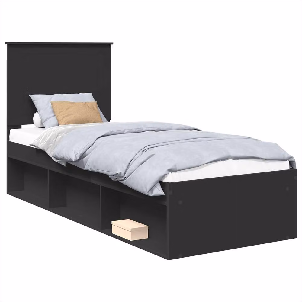 Berkfield Home Modern Bed Frame with Headboard in Black Solid Pine Wood, W: 75 cm, L: 190 cm – 2