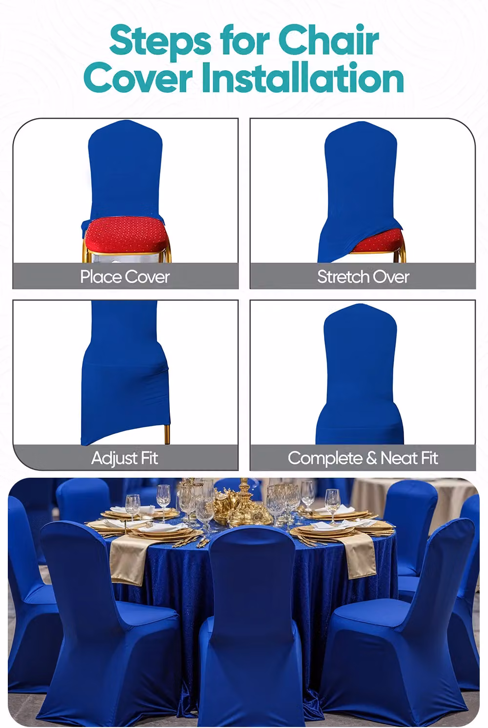 Neel Blue 10-Piece Spandex Polyester Stretch Dining Chair Covers in Royal Blue – 4