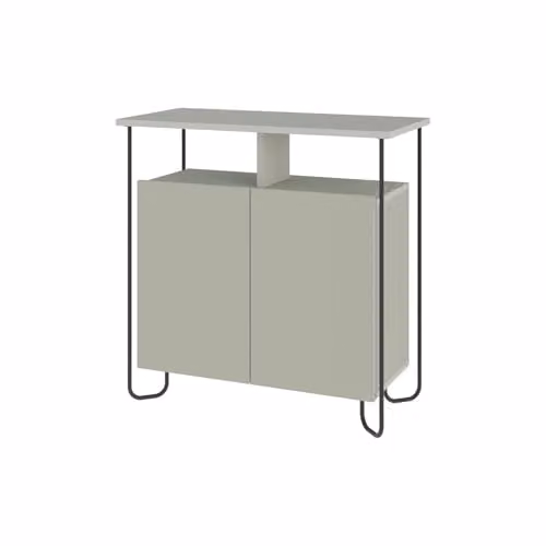 FWStyle Matt Ash Green 2 Door Sideboard with Metal Frame and Open Shelves, W/D/H: 80 x 40 x 80 cm – 1