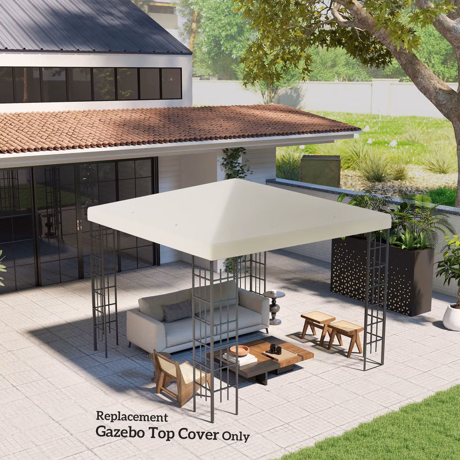 Outsunny Cream Polyester Gazebo Replacement Canopy with UPF 50+ Protection, W x D: 300 x 300 cm – 4