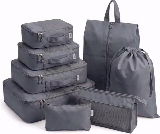 Lugg 8 Set Compression Packing Cubes Suitcase Organiser Set in Grey – 1