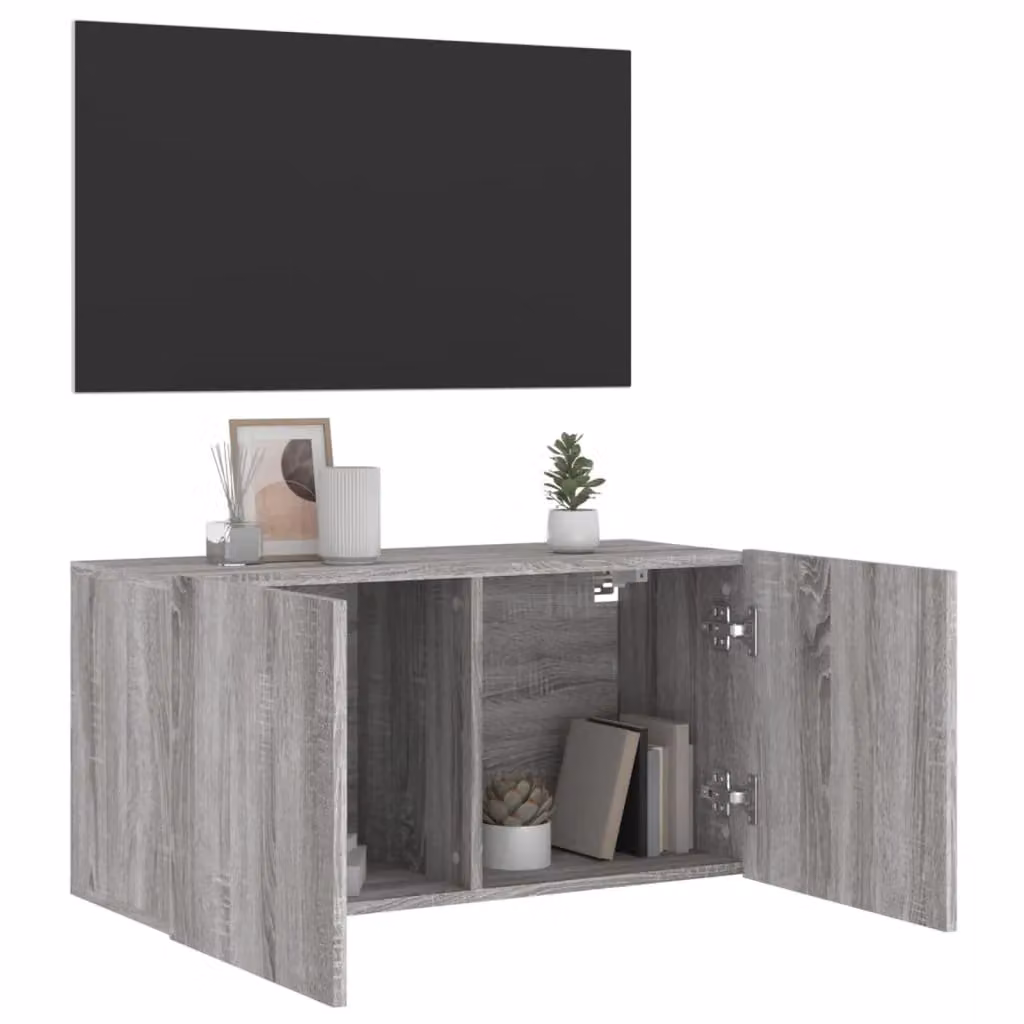 Berkfield Home Wall-mounted TV Cabinet in Grey Sonoma, W/D/H: 80 x 30 x 41 cm – 4