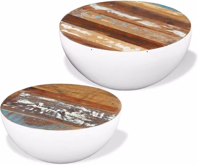 Berkfield Home Two Piece Bowl Shaped Coffee Table Set in White Reclaimed Wood