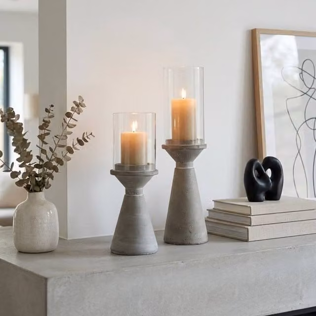 Garden Greatness Relica Duo Concrete Candle Holder in Grey and Multicolour, Round Pillar Style