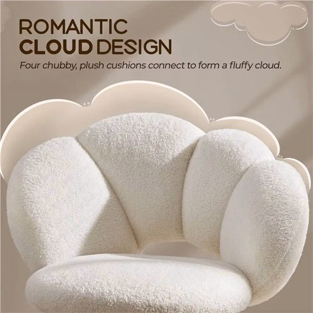 KORVIXA White Bouclé Cloud-Shaped Swivel Desk Chair and Makeup Vanity Chair – 3
