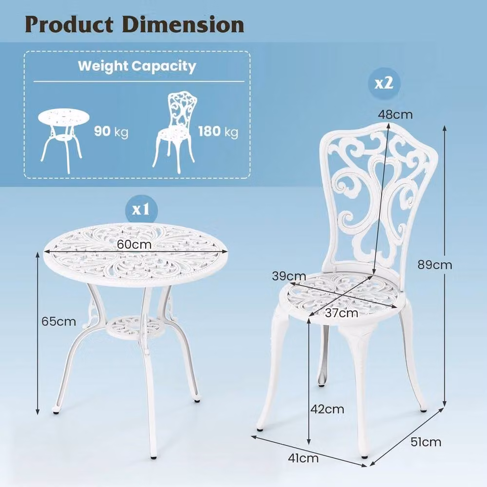 Kelvenix All Weather Cast Aluminium Bistro Table Set in Matt White – 2