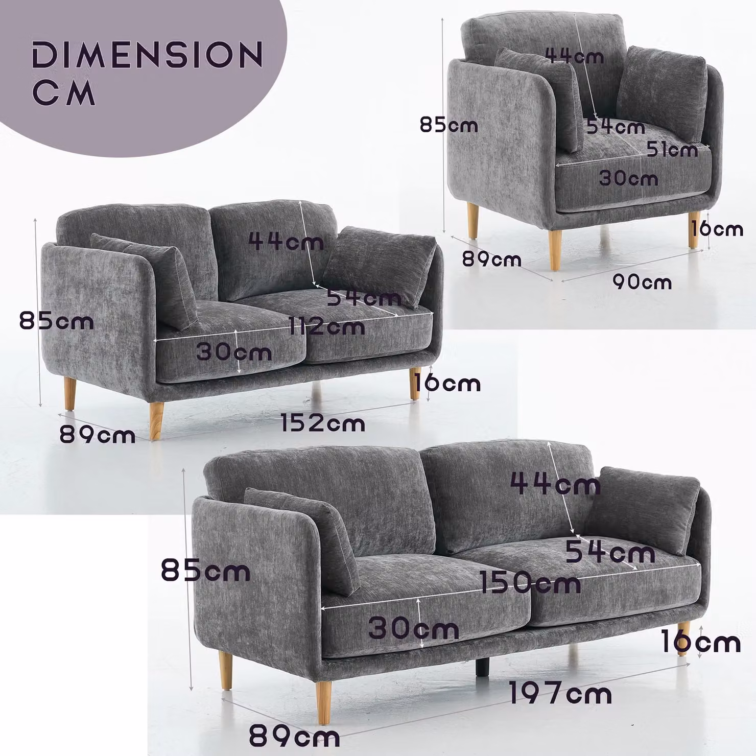 FURNITURE ONE Grey Velvet Upholstered Modular Sofa Set with 2-Seater and 3-Seater Pieces – 2