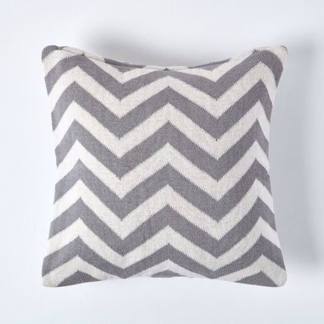 Homescapes Grey Striped Cotton Knitted Square Cushion Cover, W/D/H: 45 x 45 x 45 cm