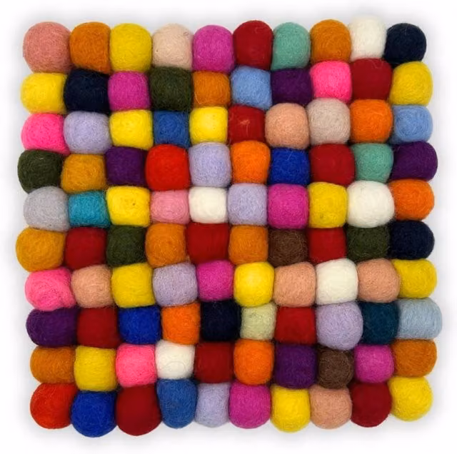 KDMD Boho Felt Ball Square Placemat in Multicolour