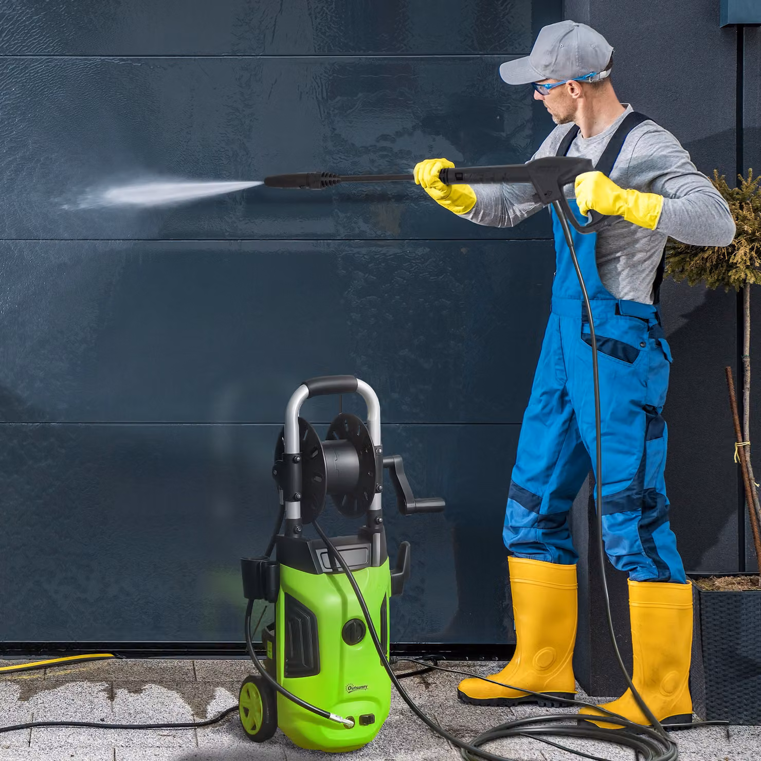 Outsunny 1800W High Pressure Washer in Green with 150 Bar Pressure, 420 L/h Flow, Adjustable Nozzle, 6M Hose and Hose Reel – 2
