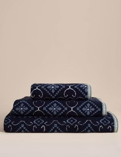 M&S Navy Blue Pure Cotton Graphic Print Towel
