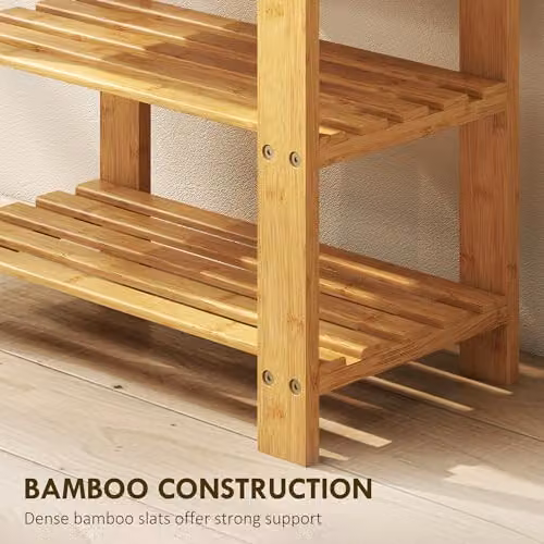 HOMCOM 3-Tier Bamboo Shoe Storage Bench in Brown – 4