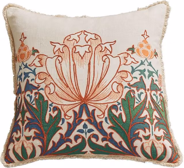 Morris & Co Helena Floral Cotton Cushion in Petrol, Peach and Multicolour, W/D/H: 50 x 50 x 50 cm – 1