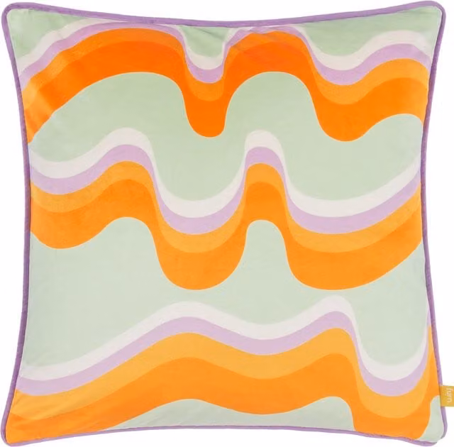 Make it a Home Amelie Waves Abstract Velvet Cushion in Green and Orange