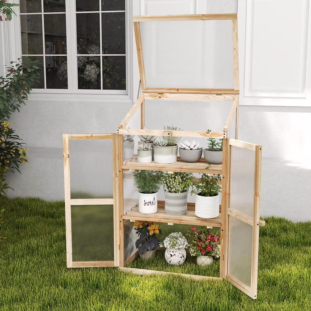 Gymax Wooden Cold Frame Greenhouse and Outdoor Raised Planter in Beige, W/D/H: 100 x 60 x 45 cm – 4