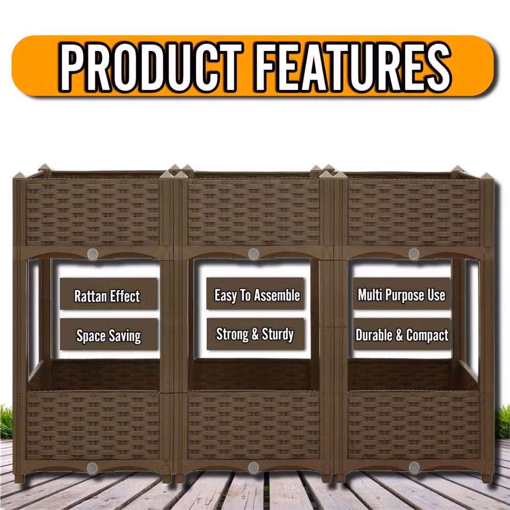 Nordara 2 Tier 6 Planter Raised Garden Bed in Brown, W/D/H: 120 x 40 x 83 cm – 3
