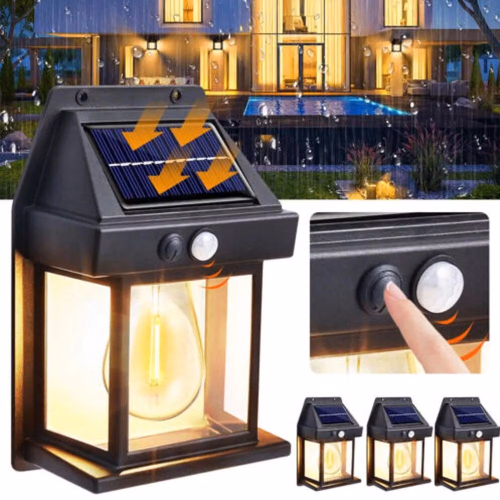 Kelvenix 4-Pack Solar Powered Black Garden Wall Lights with Motion Sensor and Warm White LED – 3