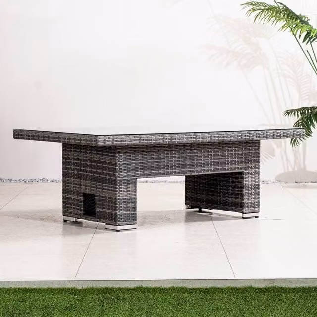 Direct Wicker Set of 2 Height Adjustable Grey Rattan Outdoor Garden Tables with Transparent Glass Tops – 1