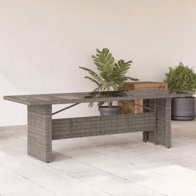 Berkfield Home Modern Grey Poly Rattan Garden Table with Glass Top, W/D/H: 240 x 90 x 75 cm – 1
