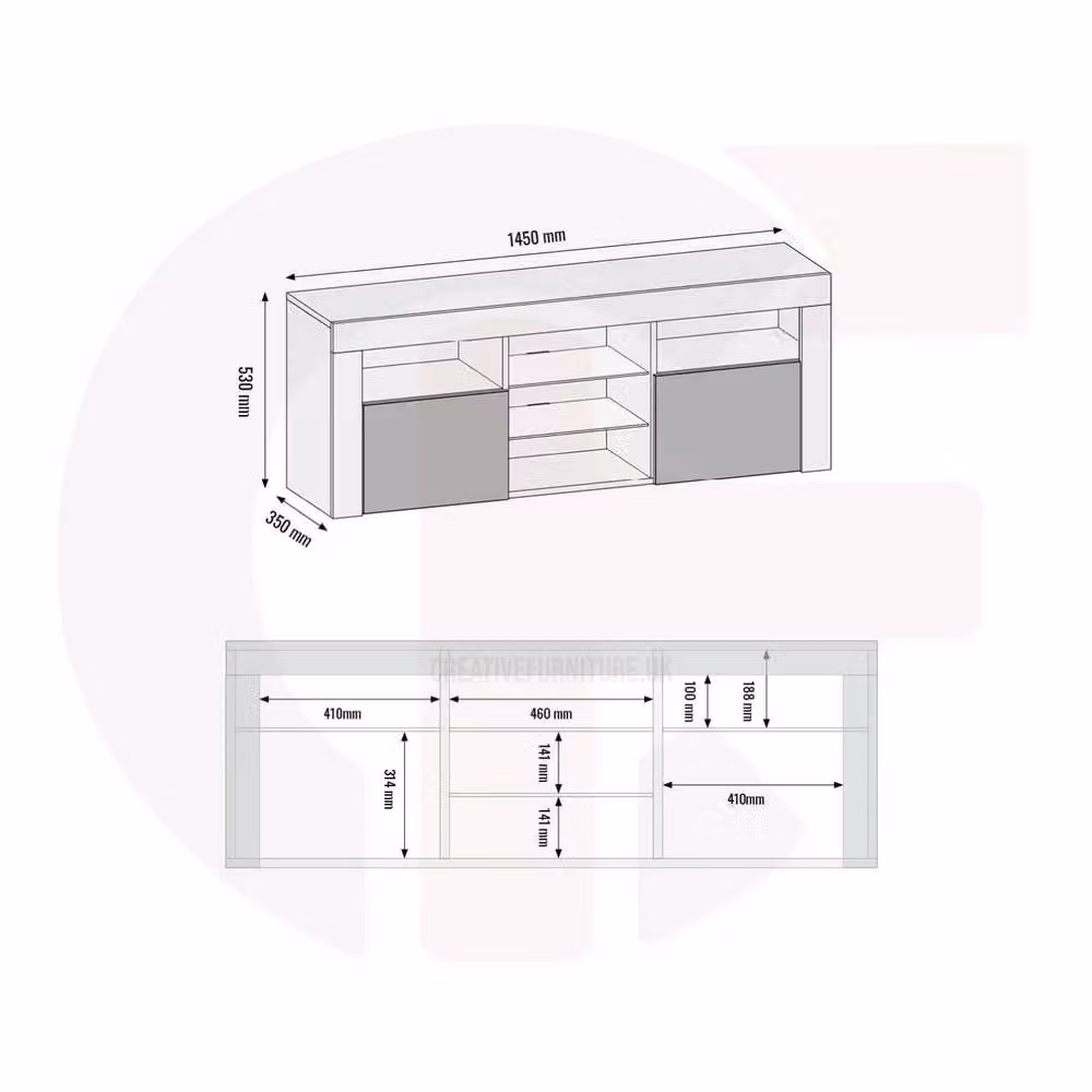Mex Furniture LTD Pulse TV Unit in Dark Grey with Glossy Doors, W: 145 cm, H: 53 cm, D: 35 cm – 5