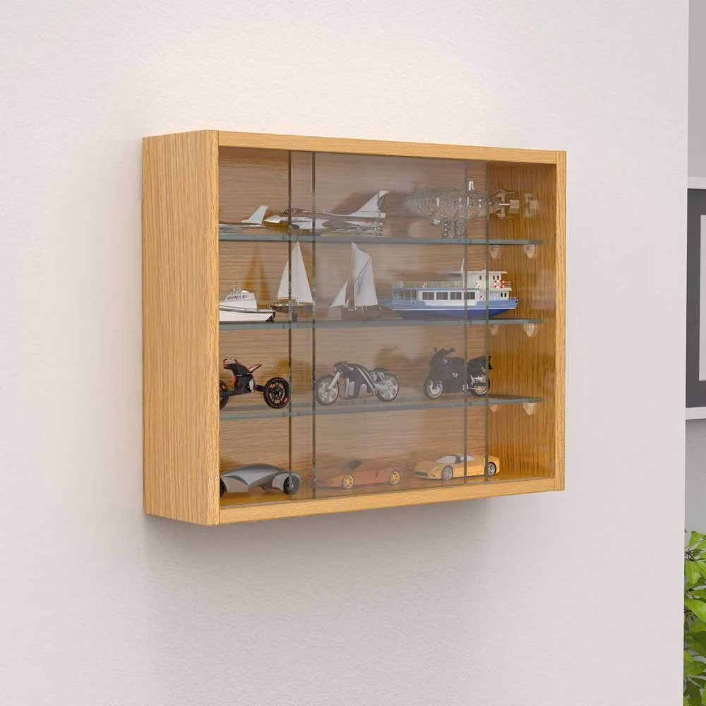 VCM Drivalo S Wall Mounted Hanging Display Cabinet with Glass Sliding Doors in Light Oak – 2