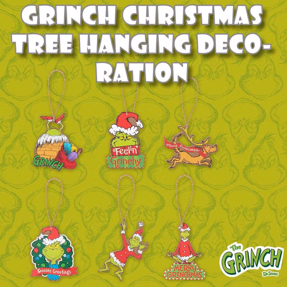 VFM e-Store Grinch 3D Christmas Tree Hanging Decoration, Multicolour, Pack of 6 – 3
