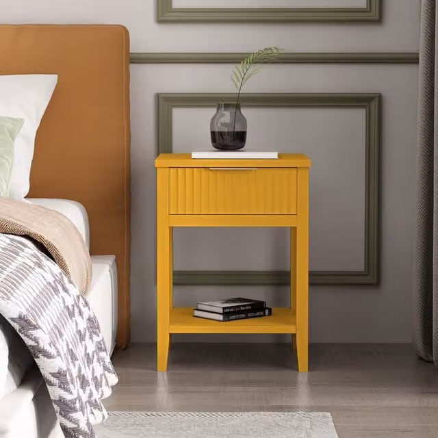 Cabinet Bits Monti Modern Bedside Table with Drawer and Shelf in Yellow