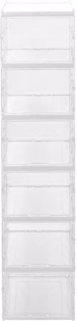 KORVIXA 6-Tier Stackable Folding Shoe Storage Rack in White and Transparent, W/D/H: 25.5 x 34.5 x 105 cm