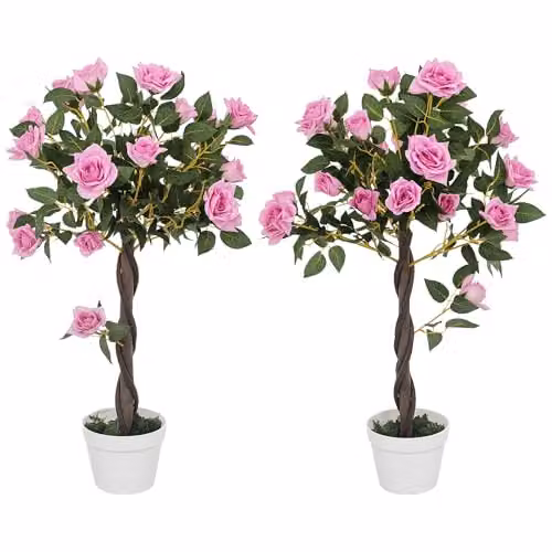 Outsunny Set of 2 Purple Artificial Rose Trees, 90 cm Height – 1