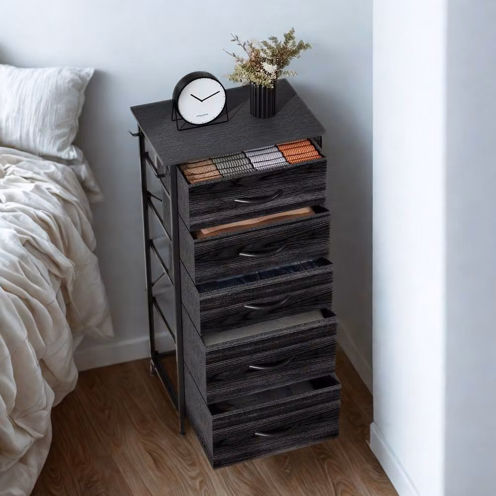 FURNOS Industrial 5 Fabric Drawer Chest Storage Unit in Black – 4