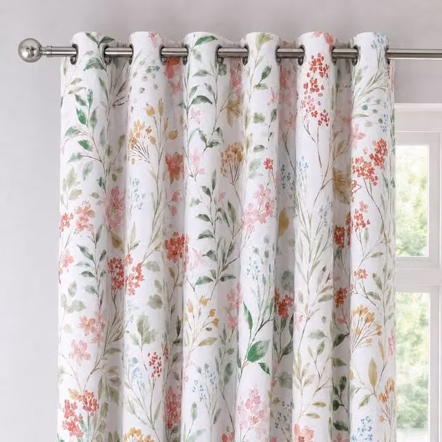 Florelle Eleanor Watercolour Floral Ring Top Curtains, Multicolour, Width: 168 cm, Drop: 183 cm