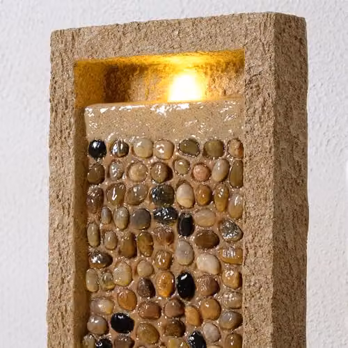 Teamson Home Brown Outdoor Water Feature Tall Waterfall Fountain with Warm LED Lights and Layered Rock Design, H: 91.95 cm x W: 21.59 cm x D: 21.59 cm – 4