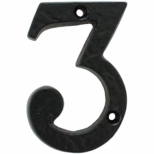 Loops Black Antique Iron Face Numeral Plaque Number 3, Height: 7.8 cm, Depth: 0.8 cm – 1