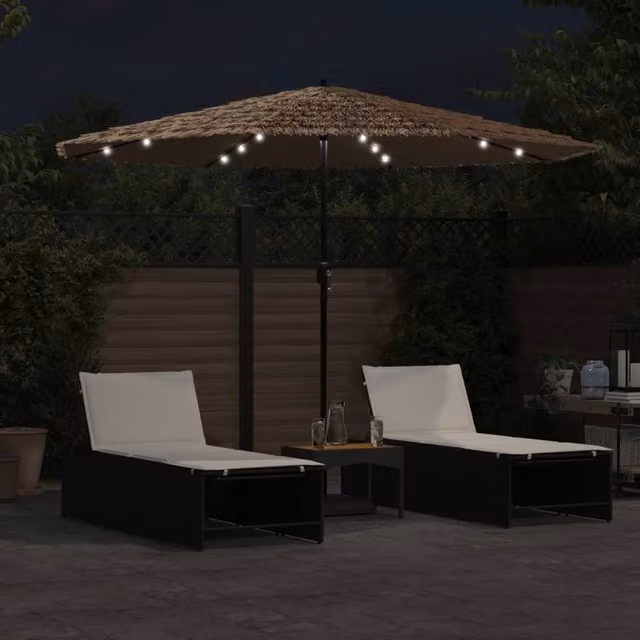 Berkfield Home Durable Garden Parasol with LEDs and Steel Pole, Brown, W/D/H: 324 x 324 x 247 cm – 1