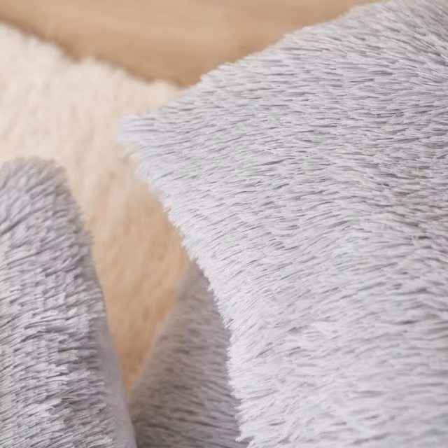 Sienna Pack of 2 Silver Fluffy Plush Coral Fleece Square Cushion Covers, 45 x 45 cm