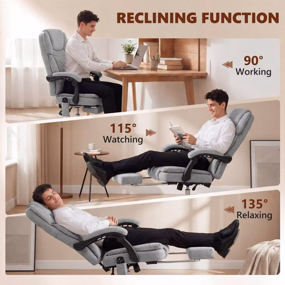 KORVIXA Grey Fabric Gaming and Office Chair with 6-Point Vibration Massage and Heat, W/D/H: 100 x 100 cm – 3