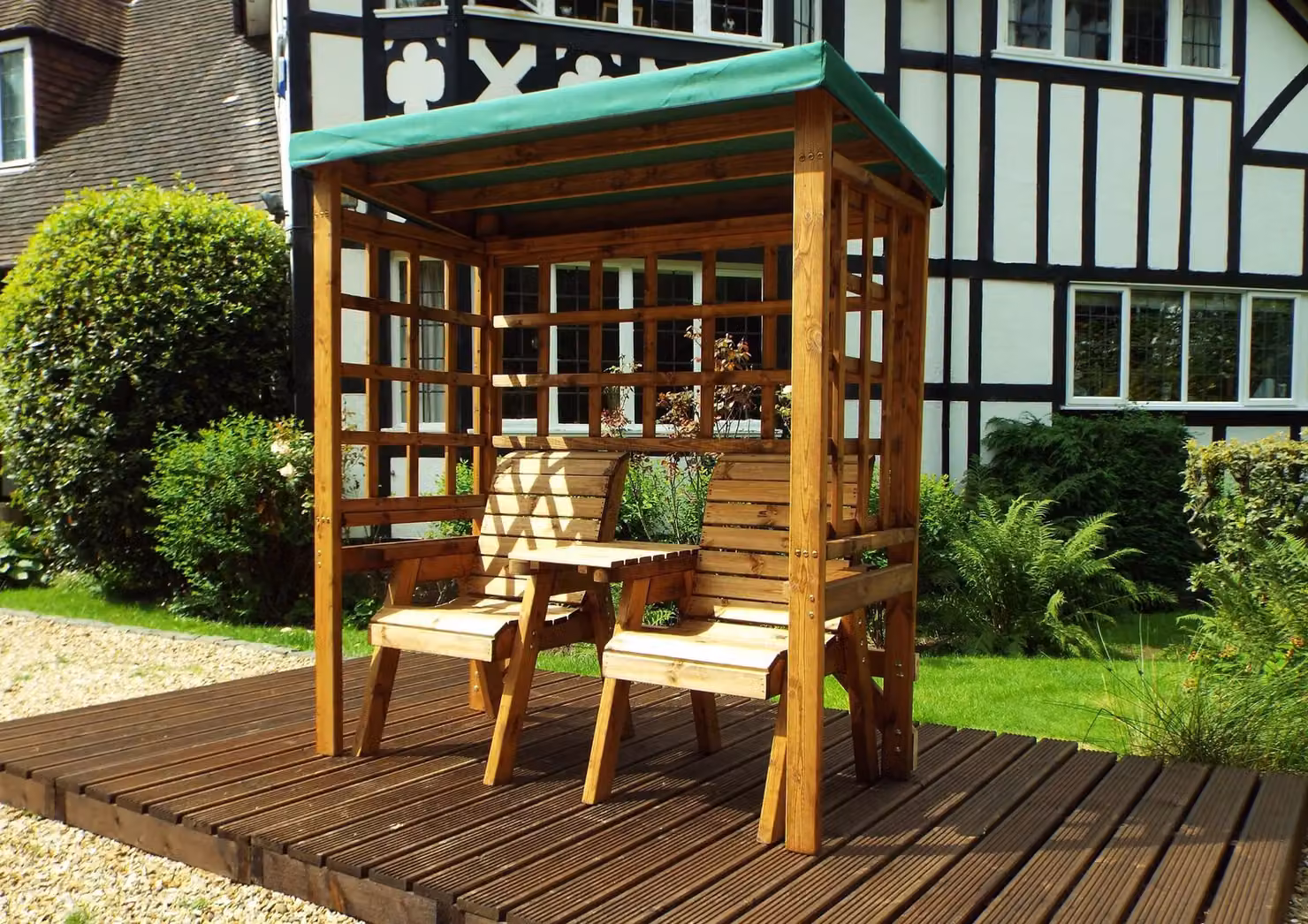 Charles Taylor Trading Henley Twin Arbour in Green and Brown Treated Hardwood with Sun Canopy – 3