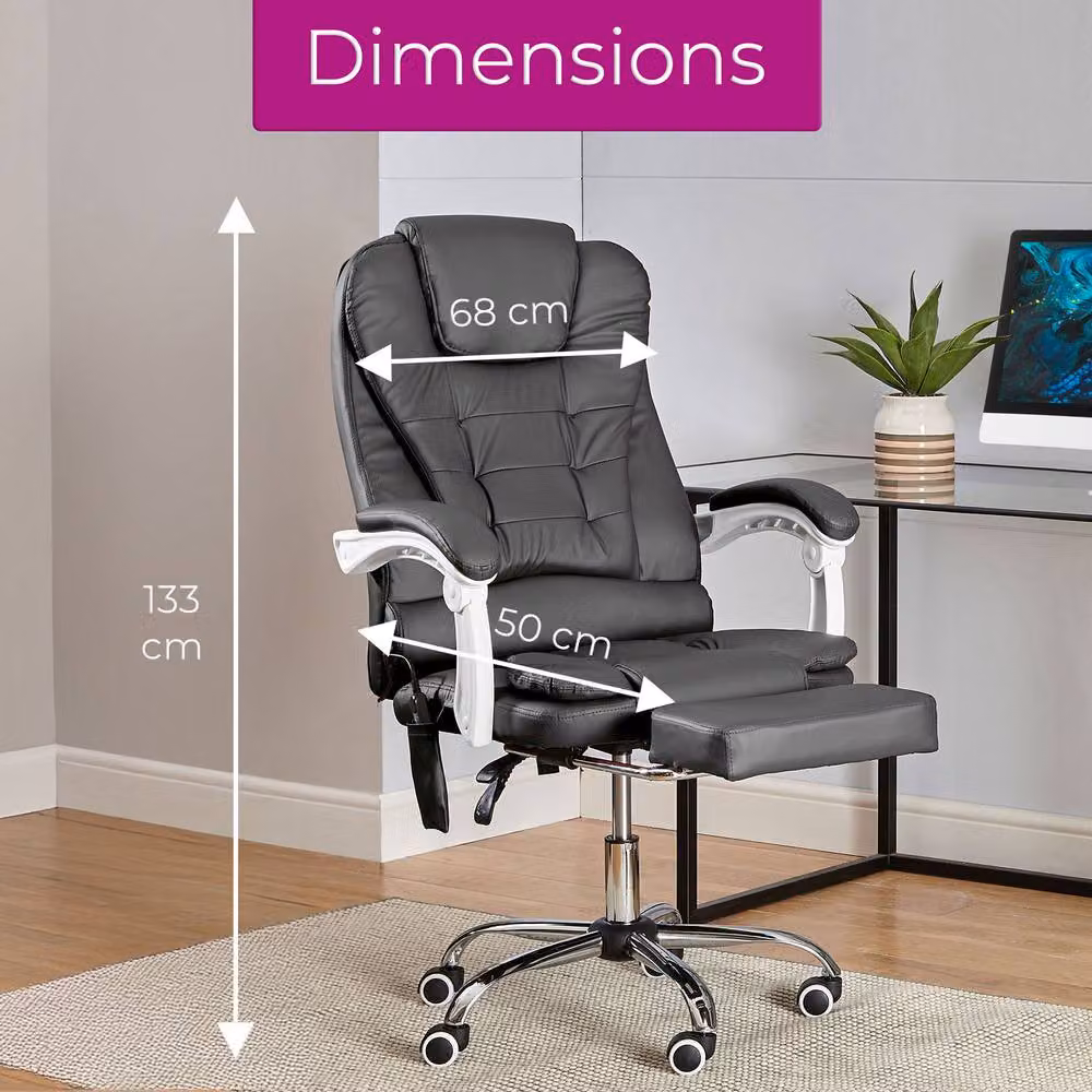 Neo Executive Gaming Recliner Massage Chair with Footrest and Headrest in Grey – 4