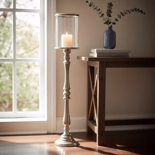 Orsina Classic Silver Metal and Glass Tabletop Pillar and Taper Candle Holder