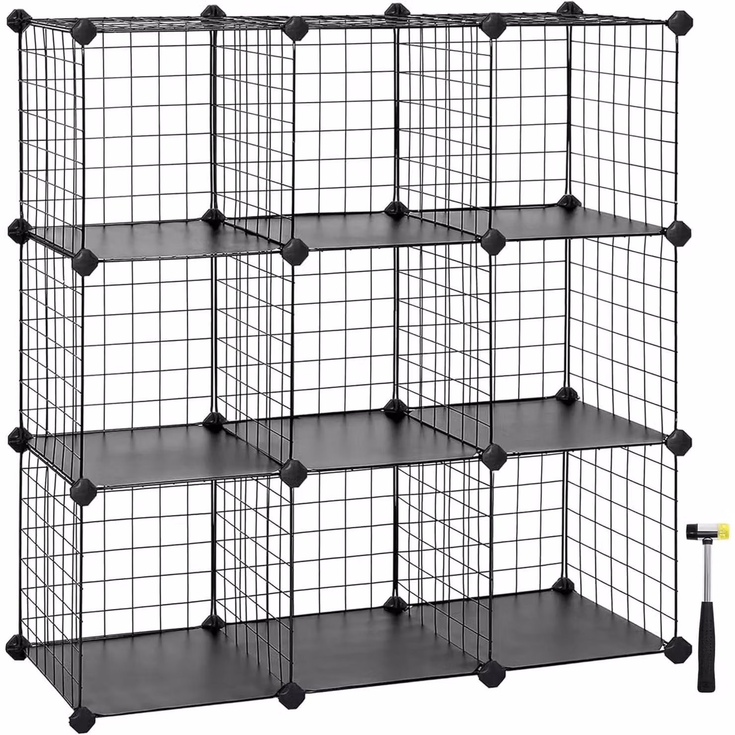 SONGMICS 9-Cube Freestanding Metal Mesh Storage Shelves with Black PP Plastic Sheets – 5