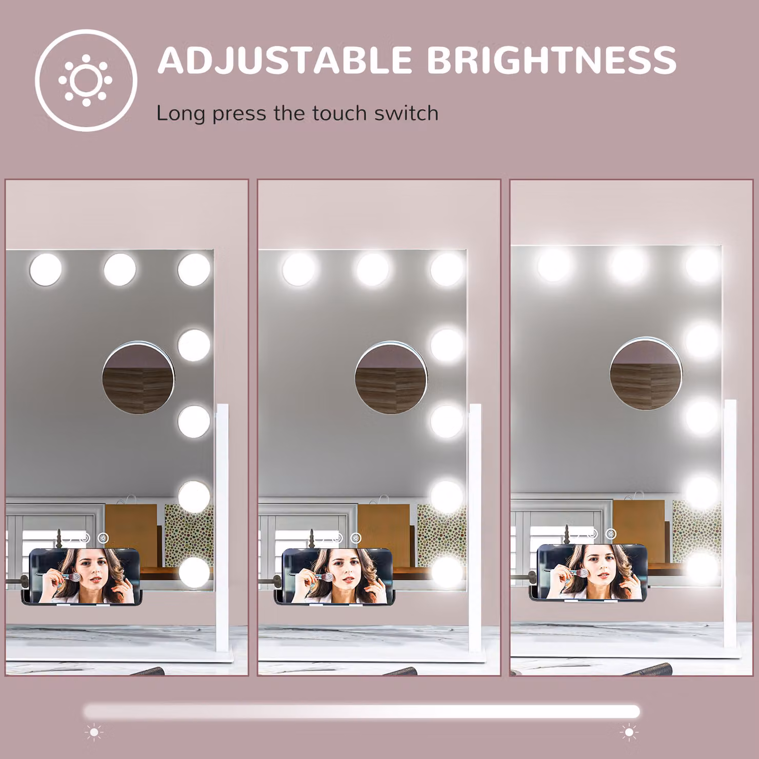 HOMCOM Hollywood Tabletop Vanity Mirror with 3-Colour LED Lights, 10X Magnifying Mirror and USB Charging Port, White, W: 37 cm, H: 46 cm – 4