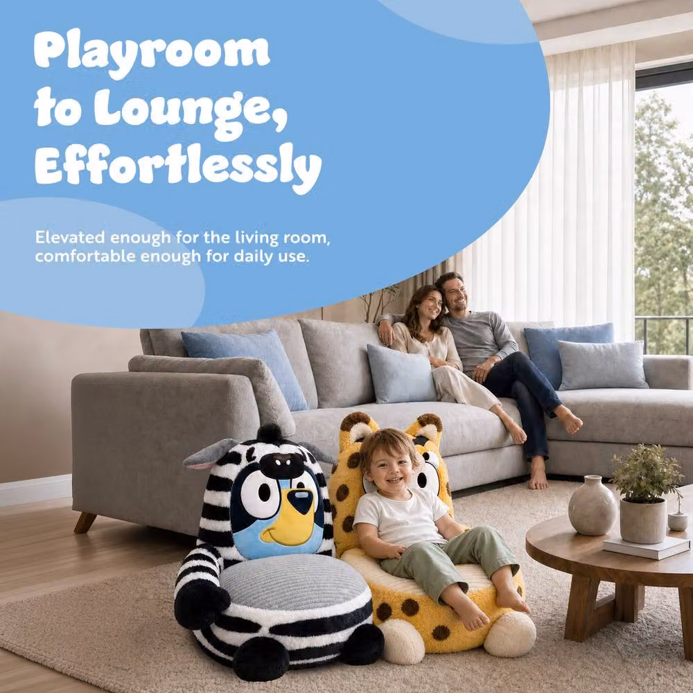 Bluey Animal Print Plush Kids Sofa Chair in Blue and Multicolour – 4