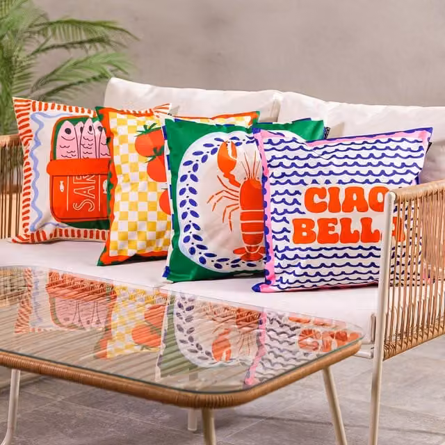 ICON 4-Pack Italy Cushion Bundle in Multicolour with Tomato, Lobster, Ciao and Sardine Graphic Designs