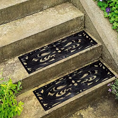 mysmartbuy Set of 4 Decorative Rubber Step Mats, Wrought Iron Effect, Black, W: 75 cm, D: 25 cm – 3