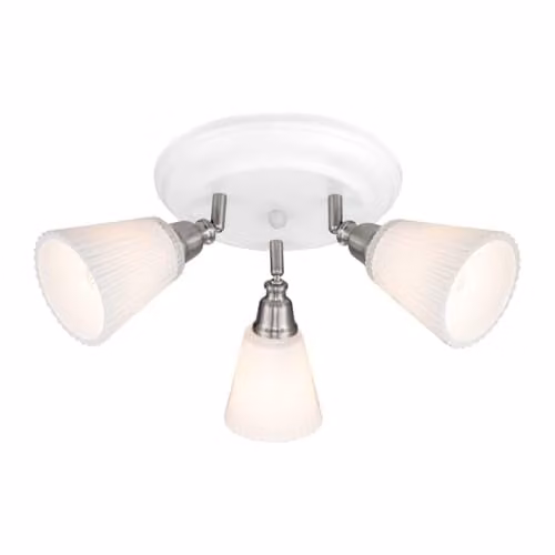 Cosylyte Leverton Modern Round 3 Light Ribbed Glass Spotlight with White Base, W/D/H: 23 x 23 x 21 cm – 1