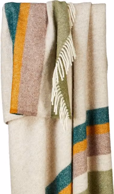 Tweedmill Alaska Wool Throw in Earth Yellow Multicolour Striped Pattern